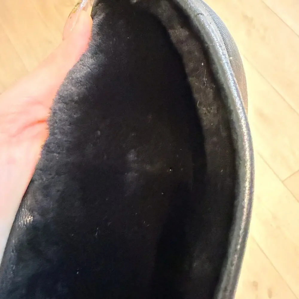 Ugg Women's Avery Tall Black Leather Shearling Interior‎ Block Heel Boots Size 8